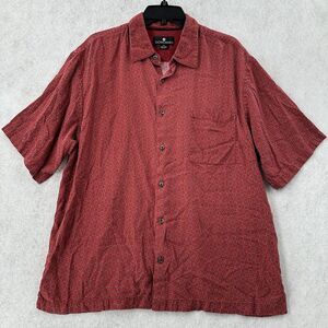 Toscano 100% Silk Camp Shirt Mens XL Red Geometric Short Sleeve Button Up